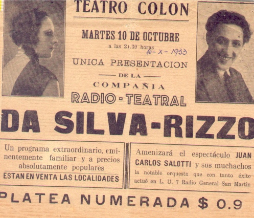 1933 Aviso de La Nueva provincia de la compañía Silva - Rizzo junto a la Orquesta Salotti.
